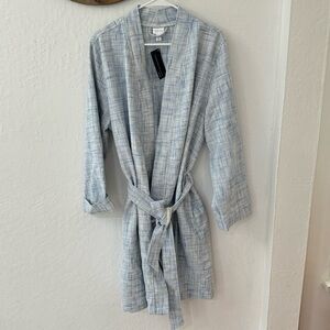 Hudson Park Collection Blue White Waffle Knit Midi Wrap Robe Size L/XL